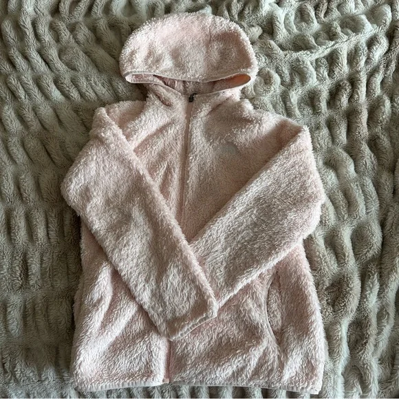 Girls Pink Fleece Hoodie Jacket L (14/16) The North Face Soft Plush - Picture 12 of 15